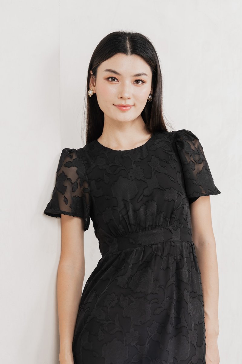 Monique Textured Midi Dress In Black