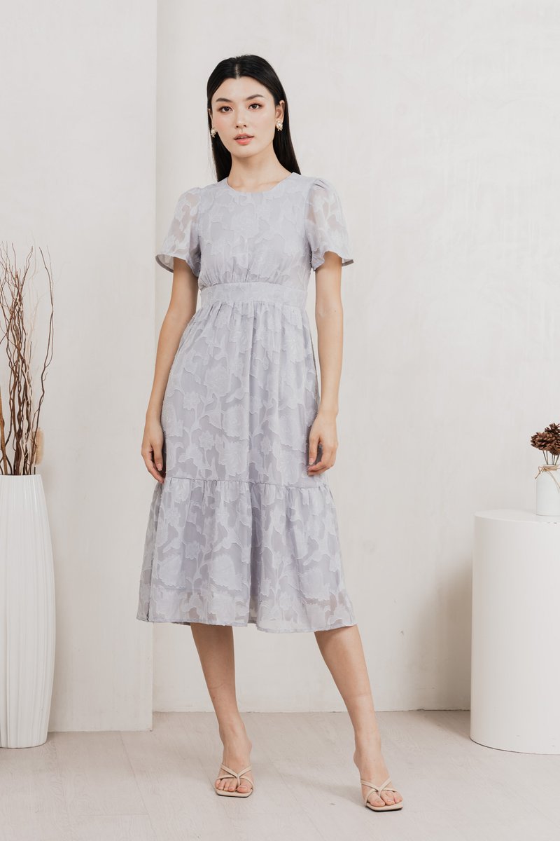 Monique Textured Midi Dress In Grey