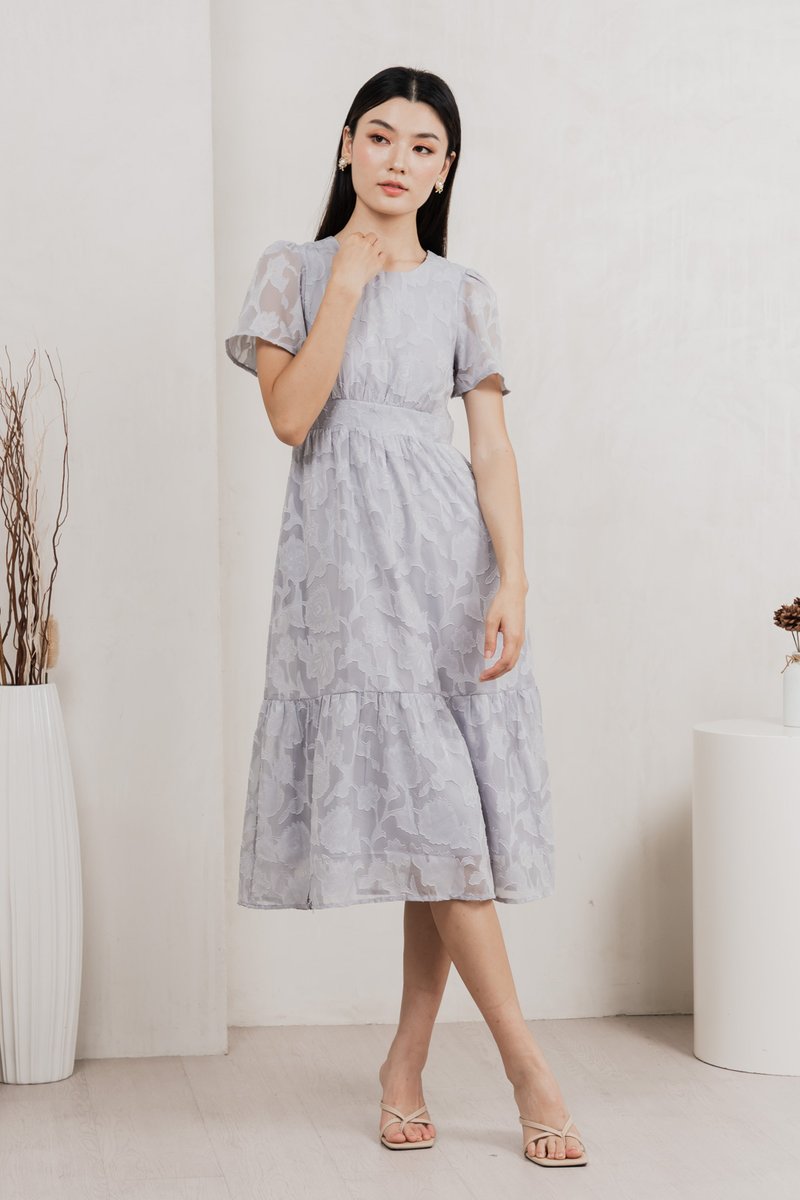 Monique Textured Midi Dress In Grey