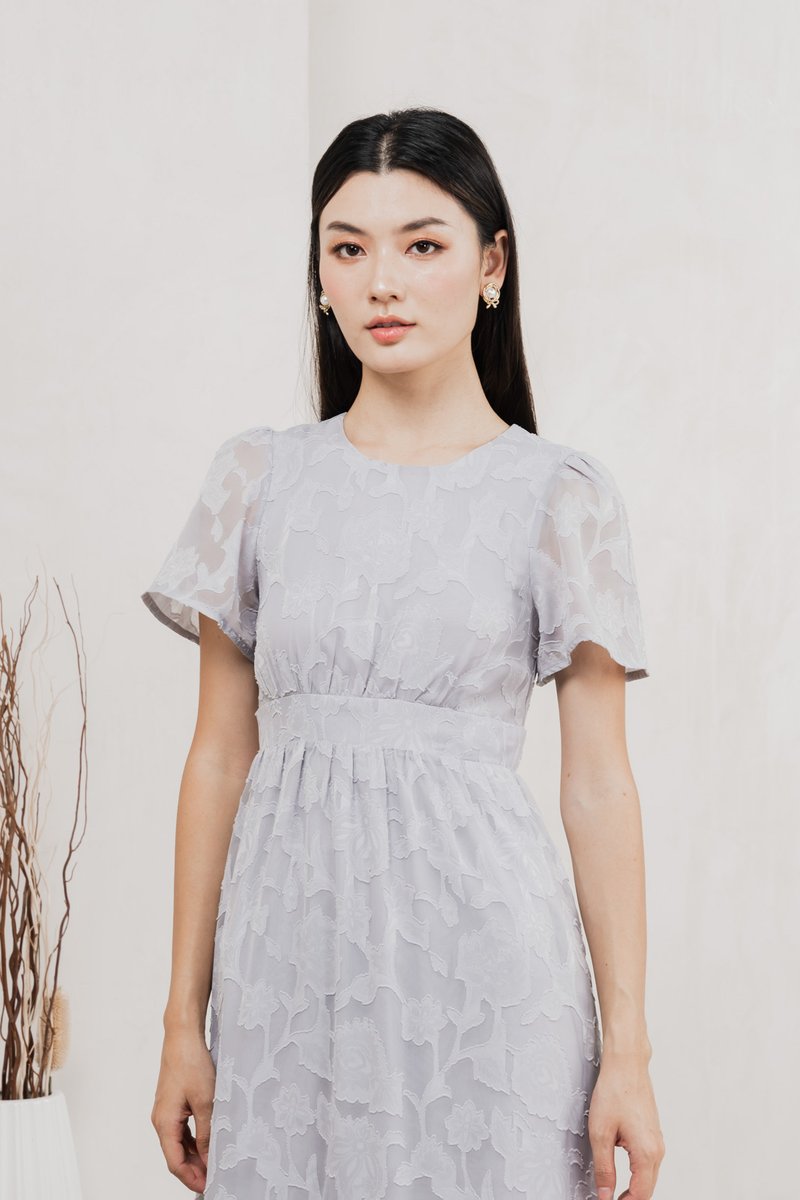 Monique Textured Midi Dress In Grey