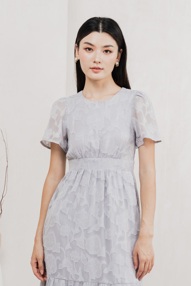Monique Textured Midi Dress In Grey