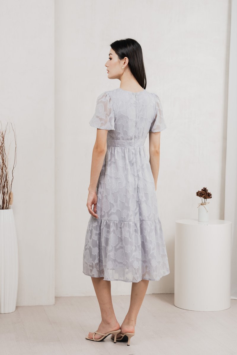 Monique Textured Midi Dress In Grey