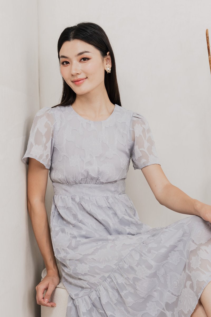 Monique Textured Midi Dress In Grey