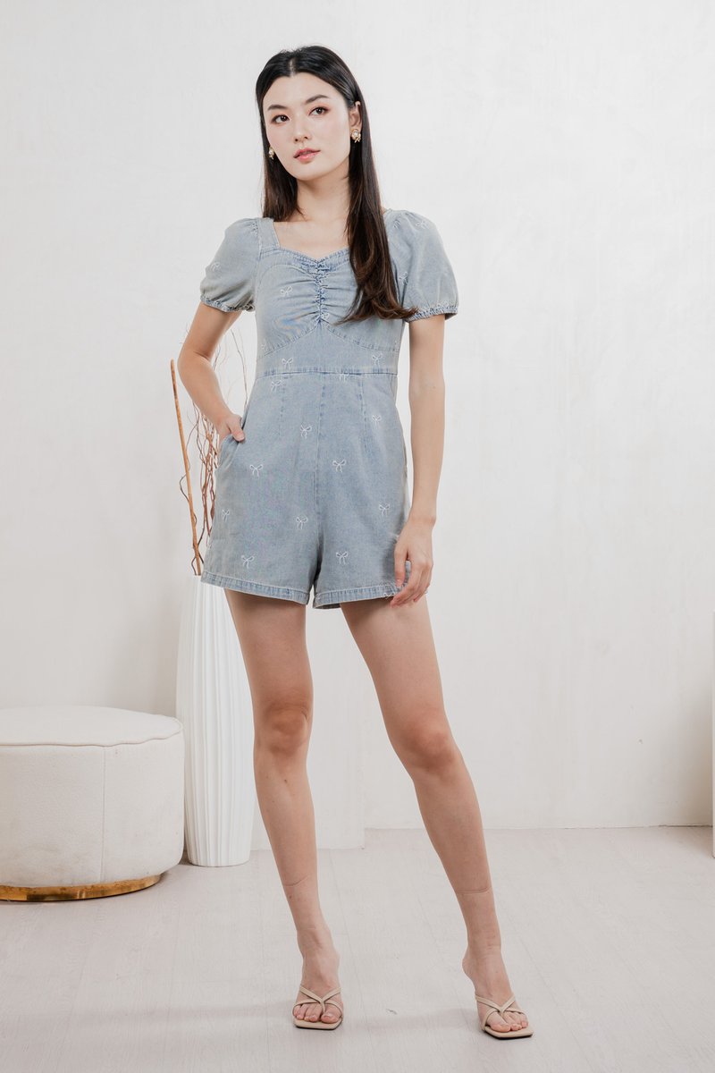 Jane Ribbon Denim Romper