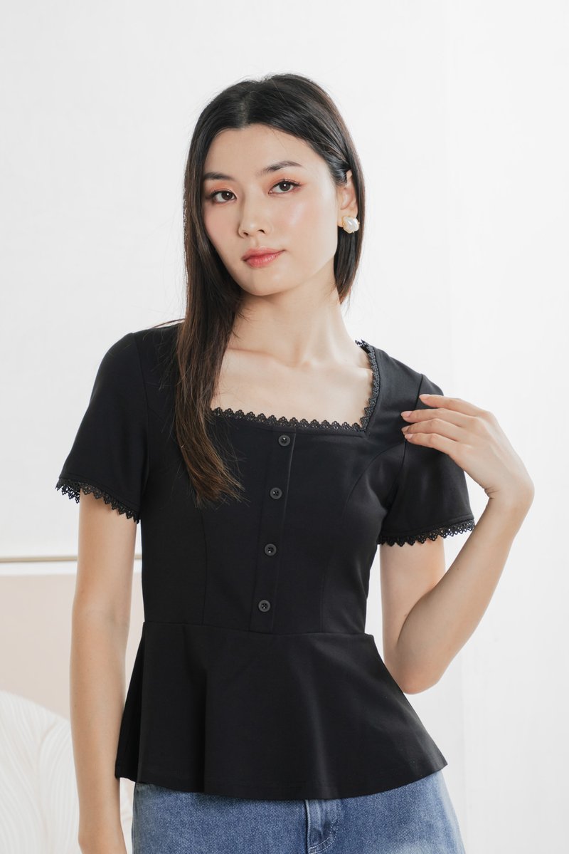 Lyrica Lace Trimmings Button Top In Black