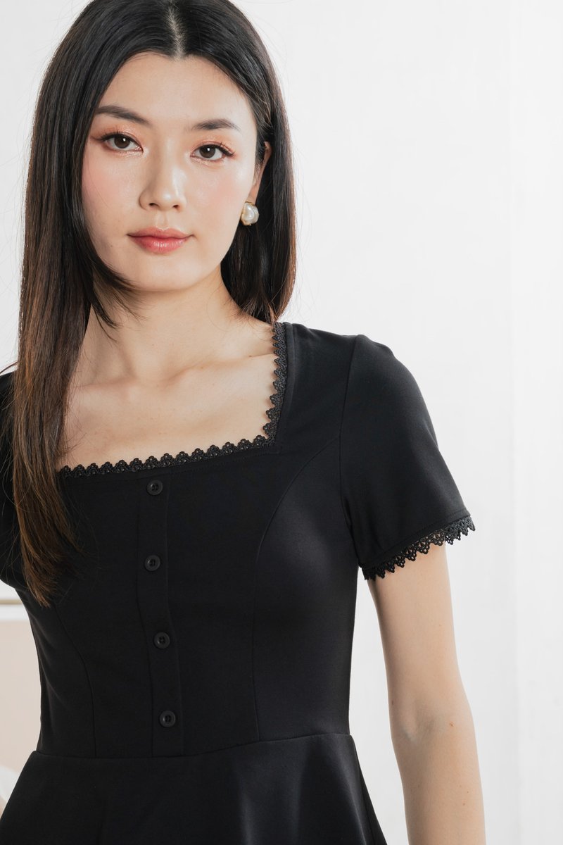 Lyrica Lace Trimmings Button Top In Black