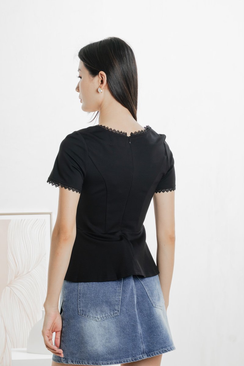 Lyrica Lace Trimmings Button Top In Black