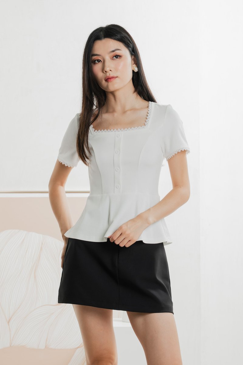 Lyrica Lace Trimmings Button Top In White