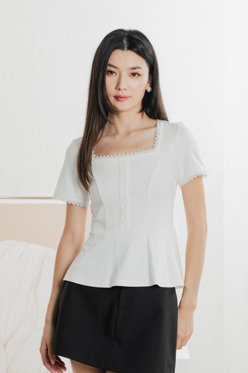 Lyrica Lace Trimmings Button Top In White