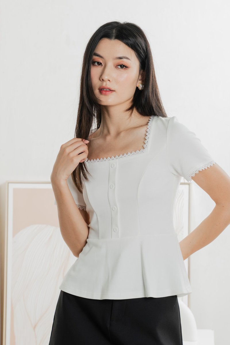 Lyrica Lace Trimmings Button Top In White