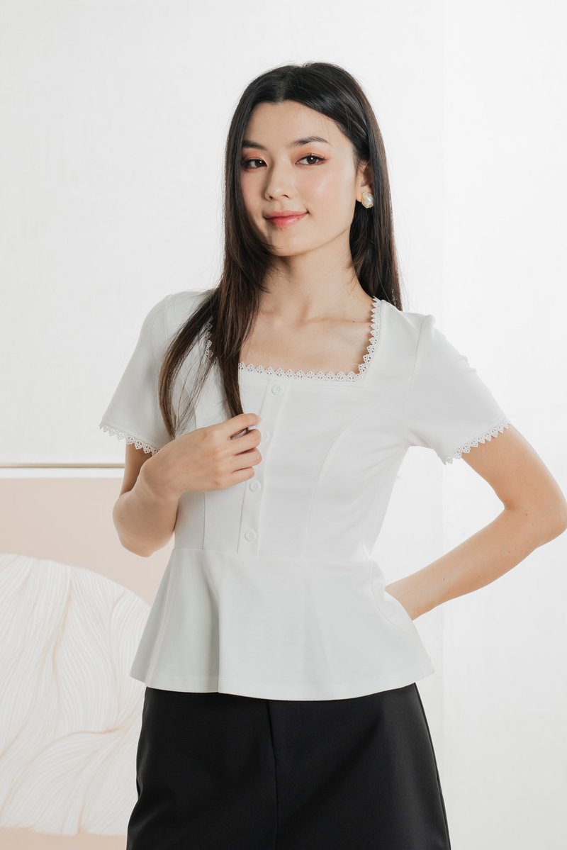 Lyrica Lace Trimmings Button Top In White