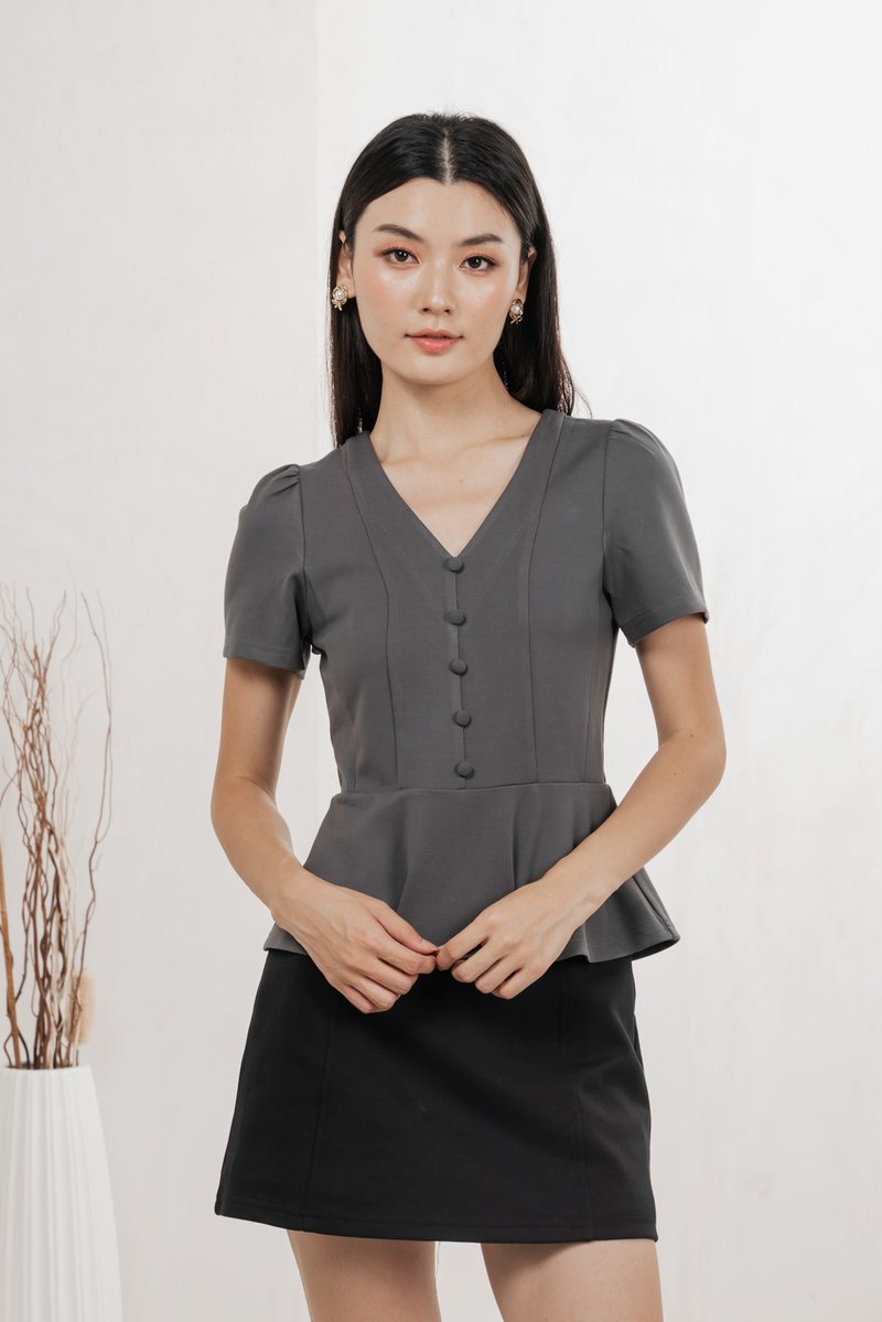 Lucien Buttons Cotton Top In Gunmetal