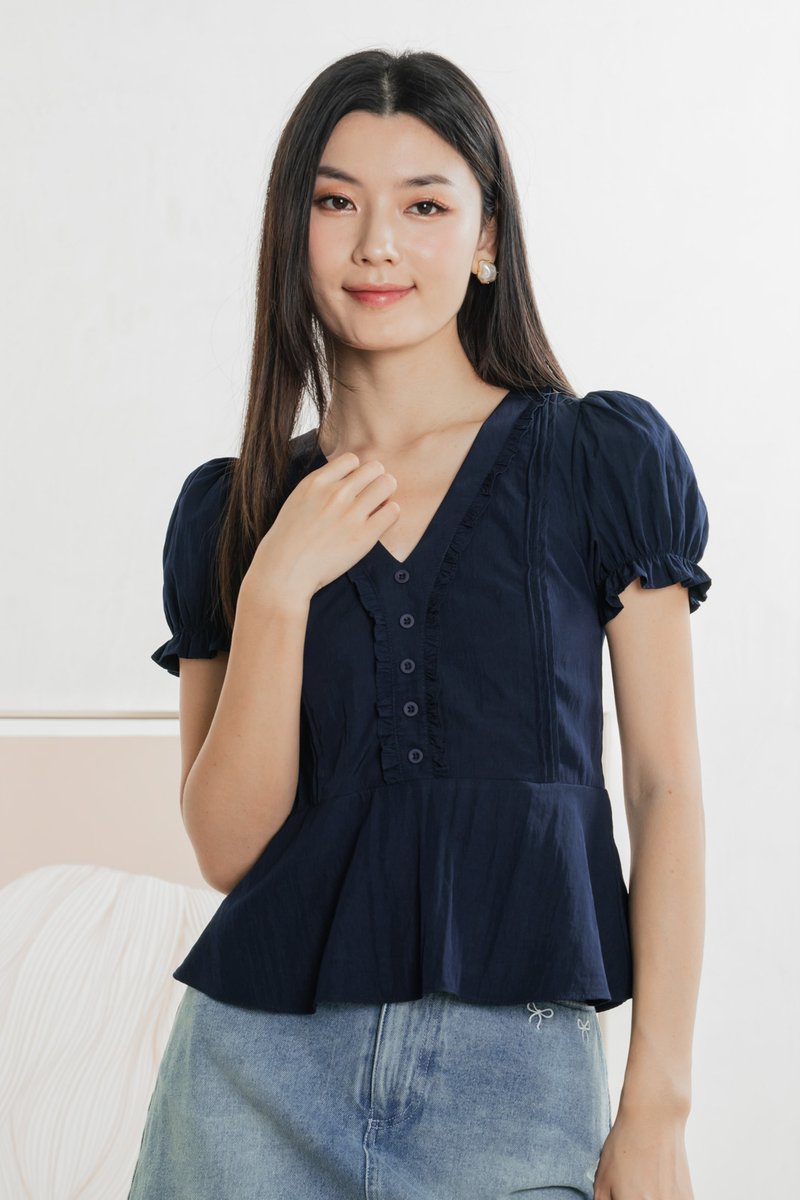 Quinn Cottagecore Top In Navy