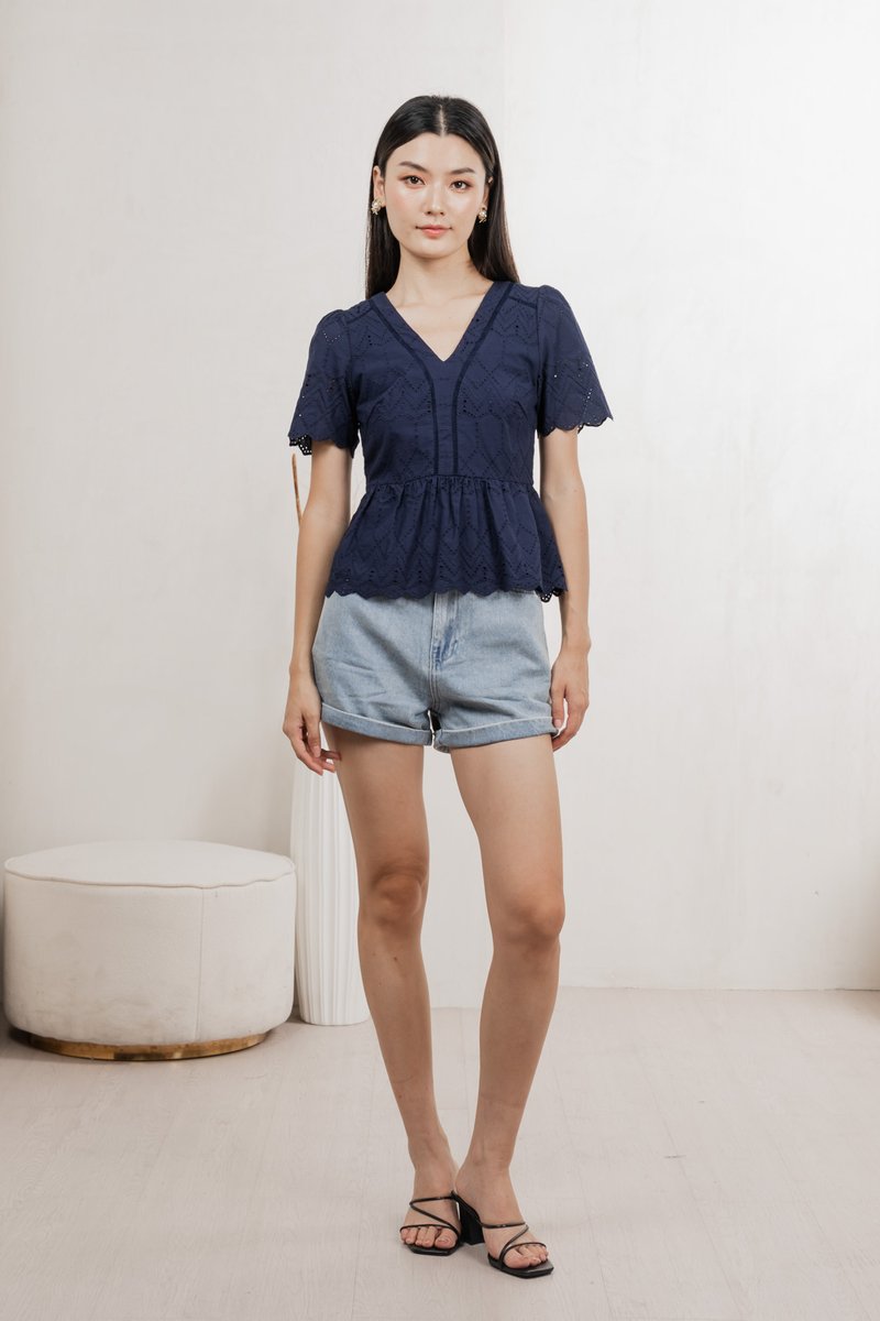 Lindsay Eyelet Top In Navy