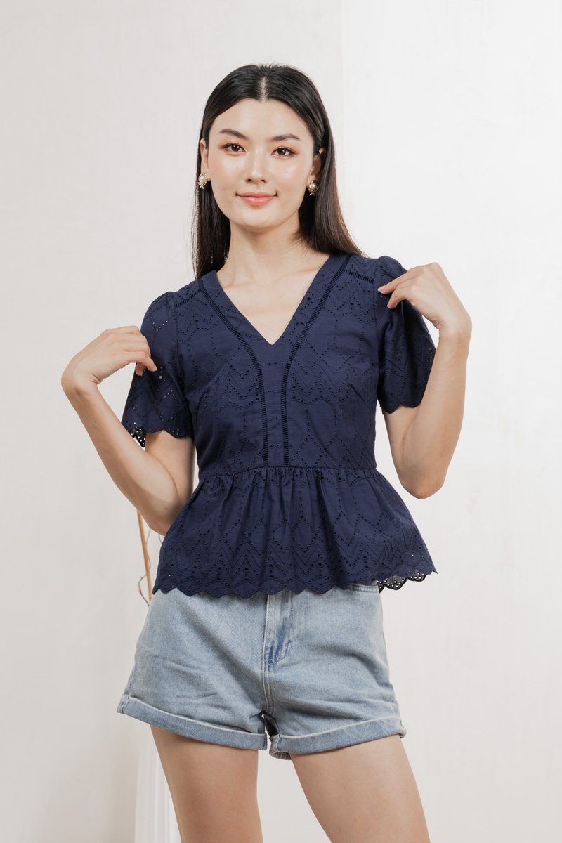 Lindsay Eyelet Top In Navy