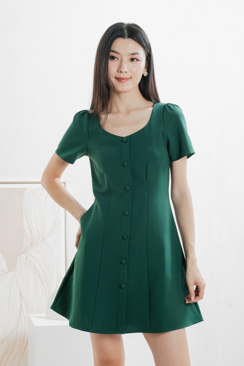 Barbara Buttons Panelled Dress In Forest
