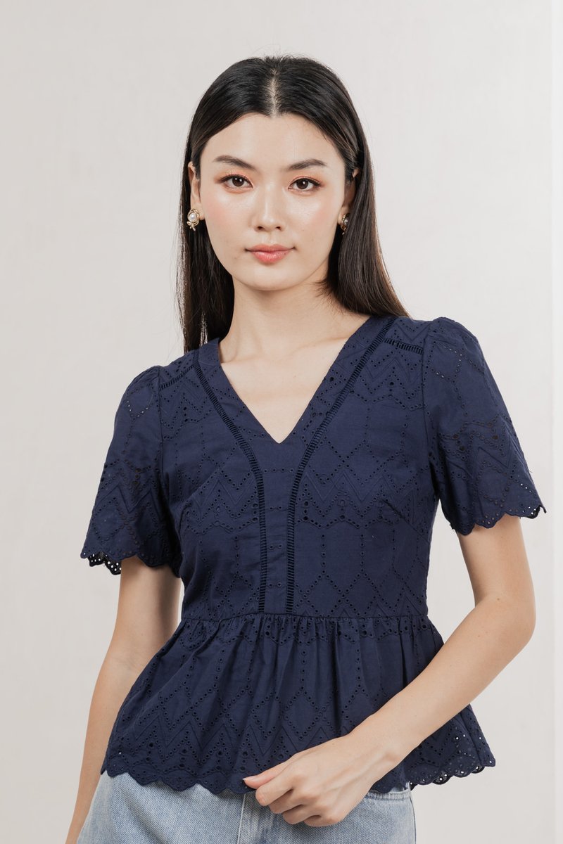 Lindsay Eyelet Top In Navy