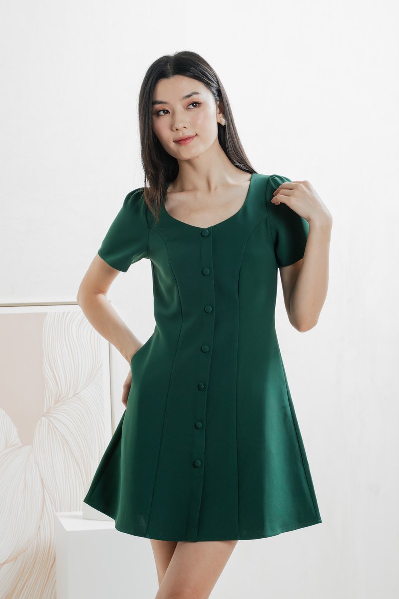 Barbara Buttons Panelled Dress In Forest