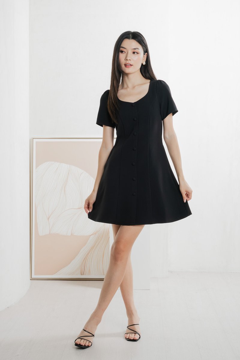 Barbara Buttons Panelled Dress In Black