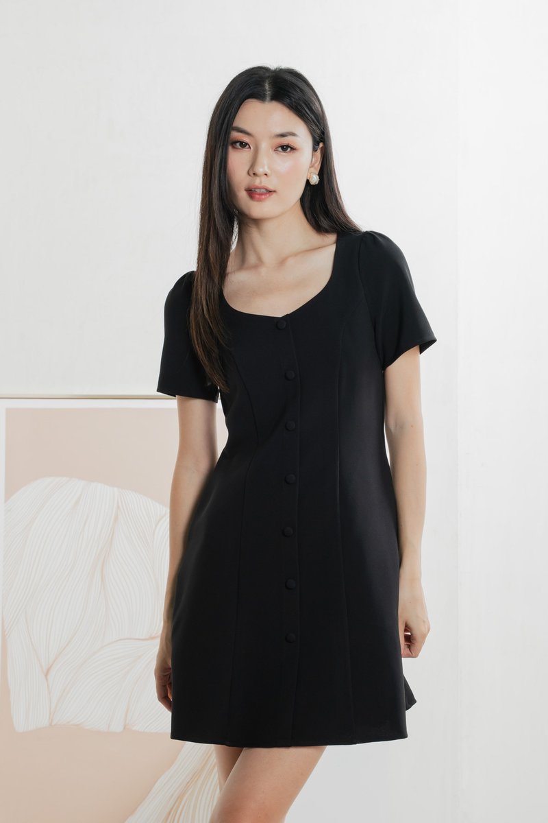 Barbara Buttons Panelled Dress In Black