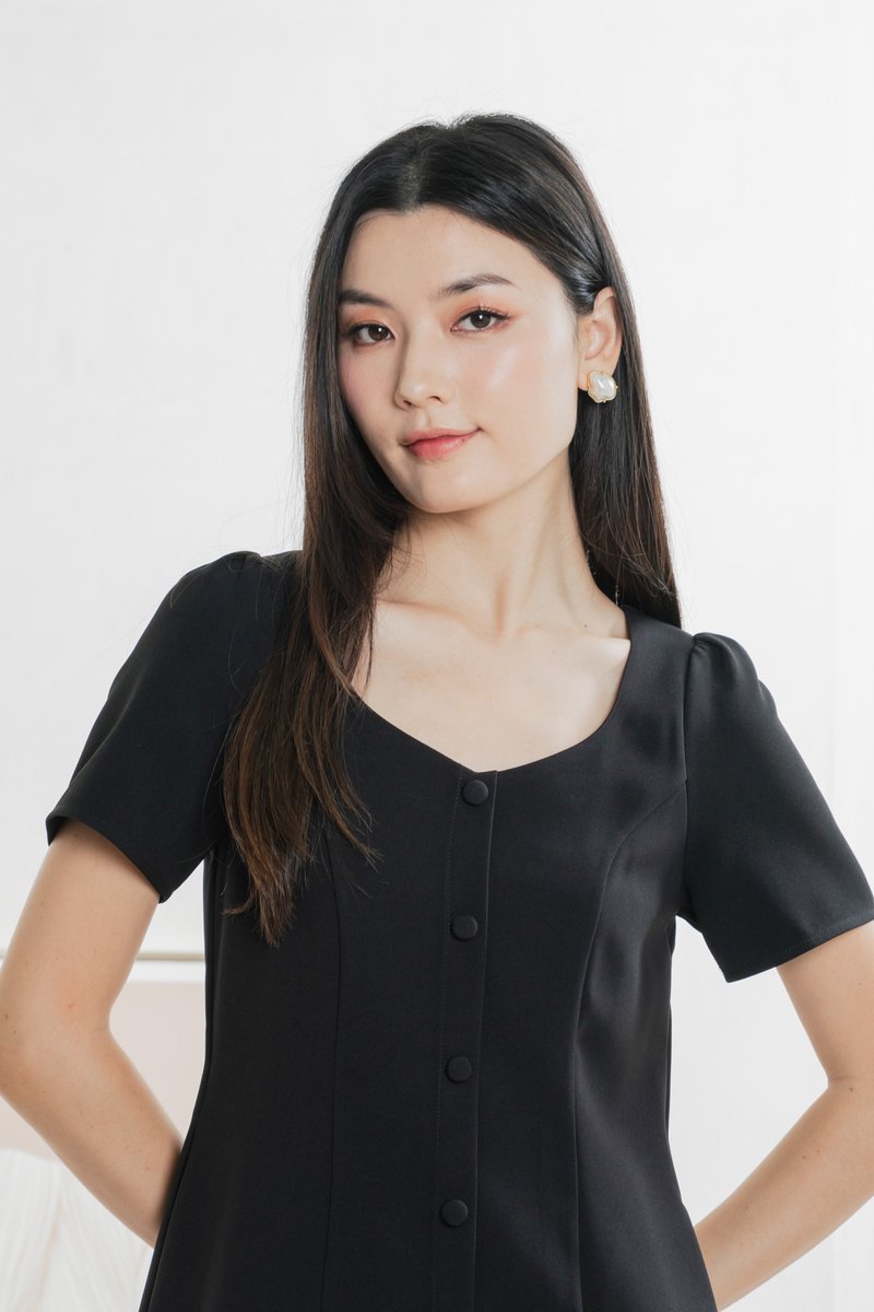 Barbara Buttons Panelled Dress In Black