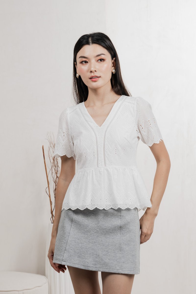 Lindsay Eyelet Top In White