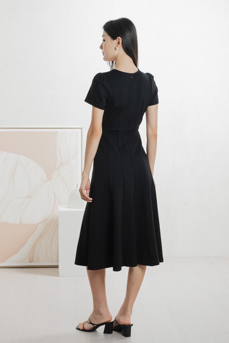 Bertie Buttons Empire Midi Dress In Black
