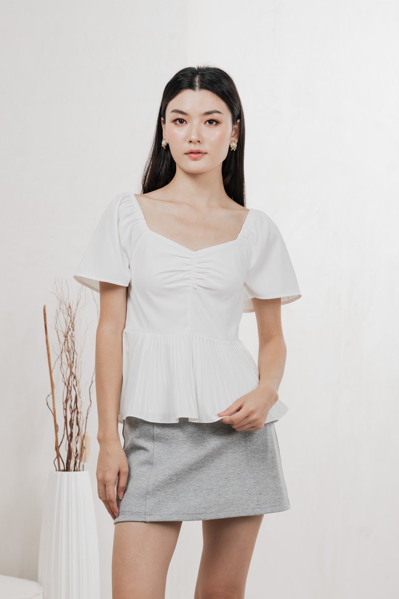 Poise Sweetheart Pleated Top In White