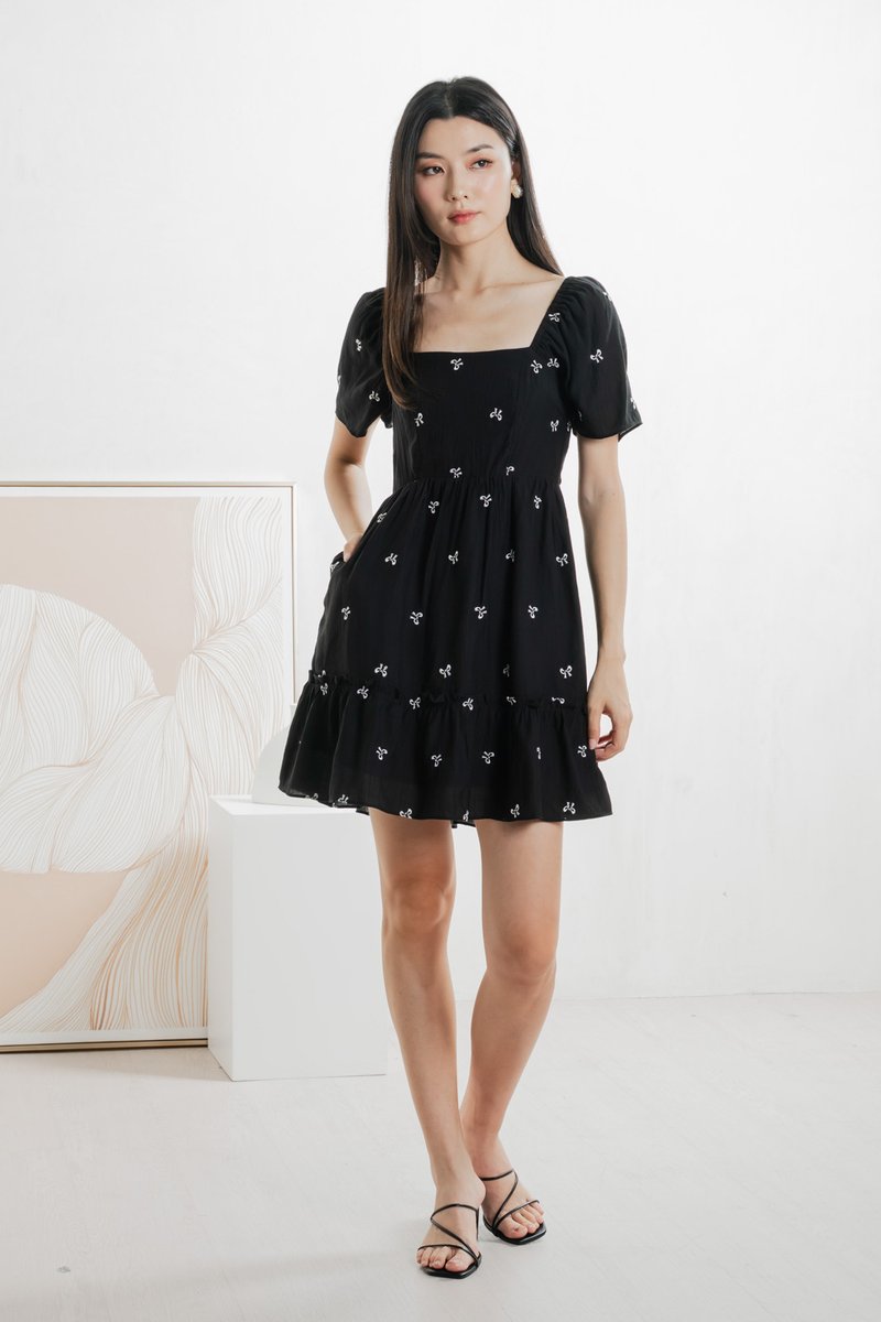 Antonia Ribbon Embroidery Dress In Black (XS)
