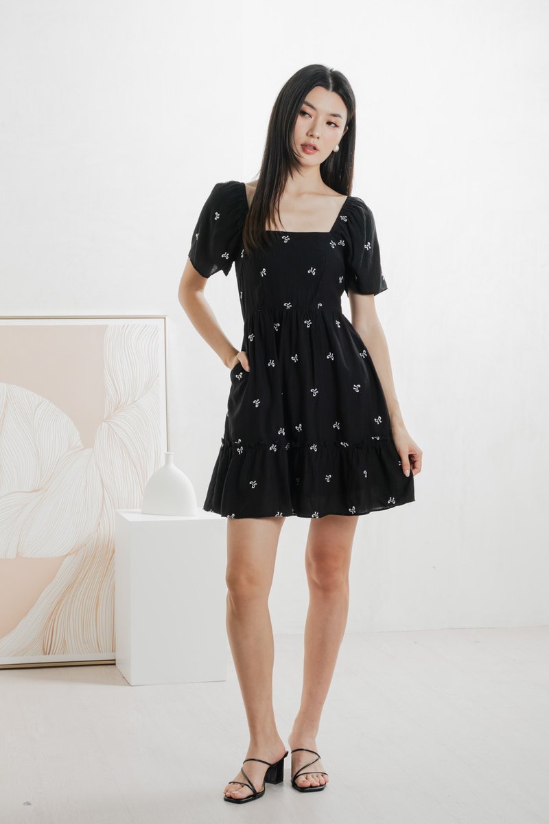 Antonia Ribbon Embroidery Dress In Black (XS)