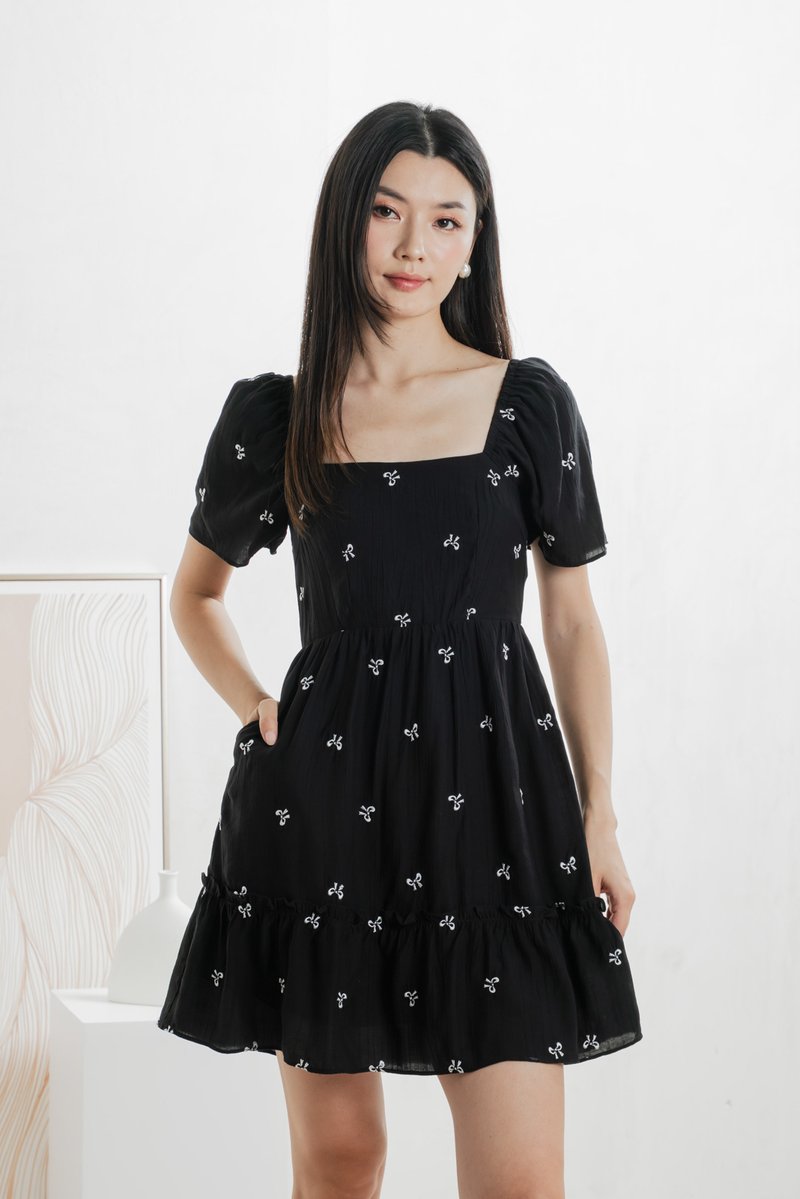 Antonia Ribbon Embroidery Dress In Black (XS)