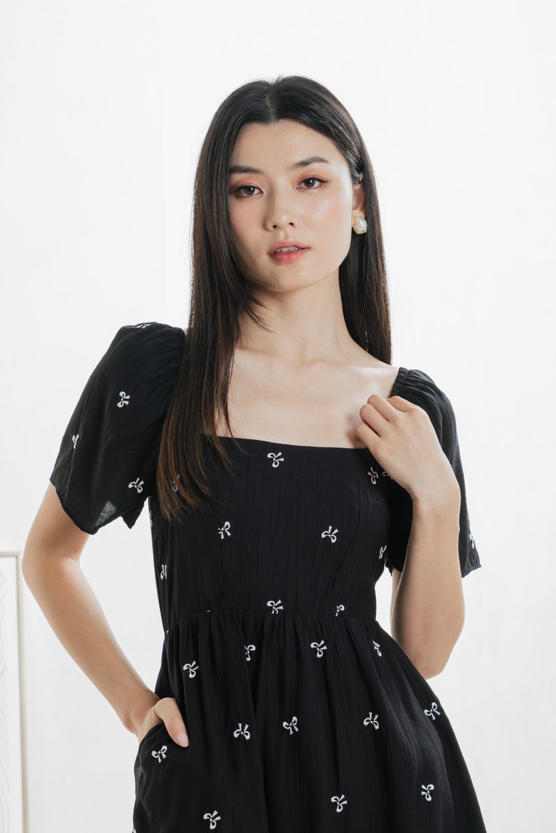 Antonia Ribbon Embroidery Dress In Black (XS)