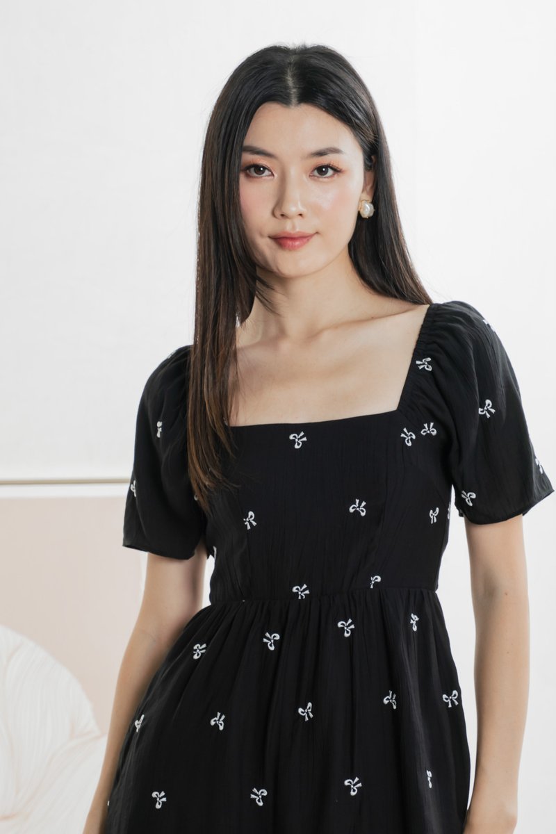 Antonia Ribbon Embroidery Dress In Black (XS)