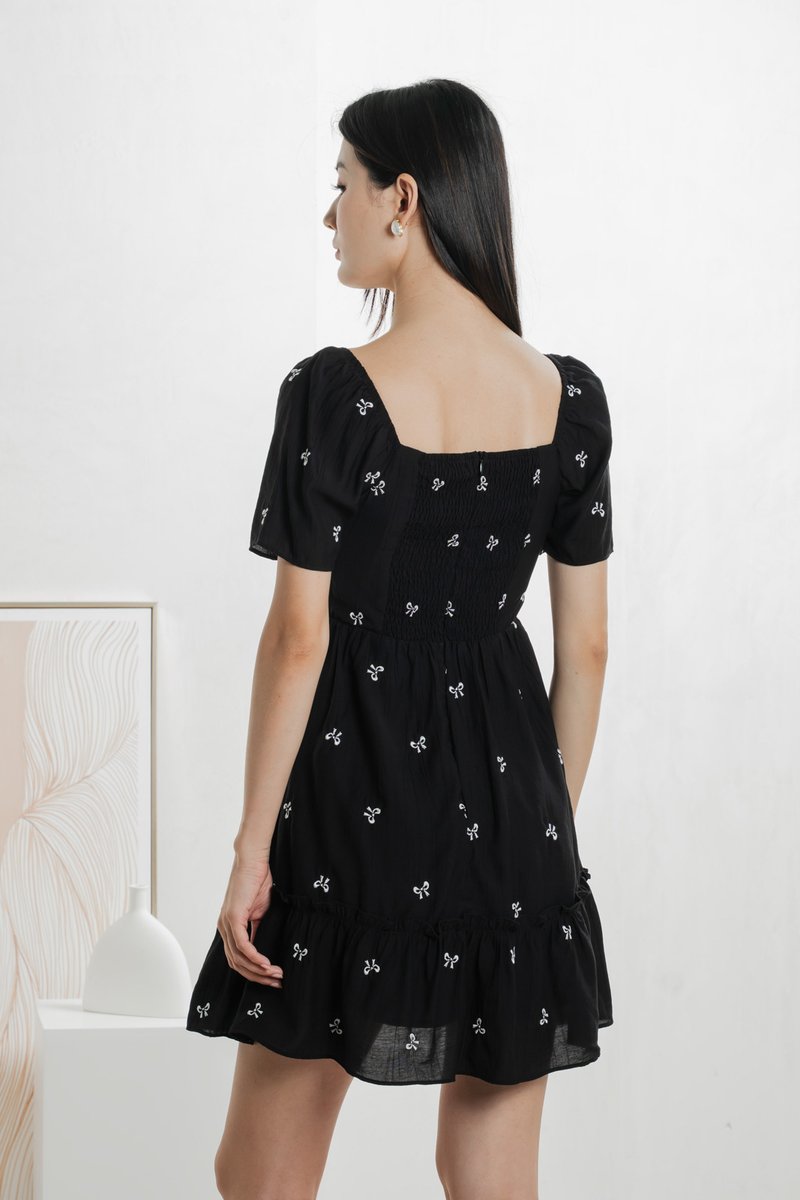 Antonia Ribbon Embroidery Dress In Black (XS)