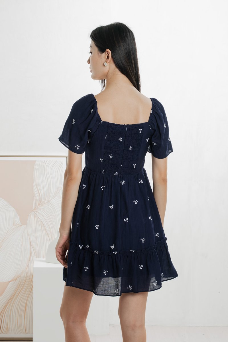 Antonia Ribbon Embroidery Dress In Navy (XS)