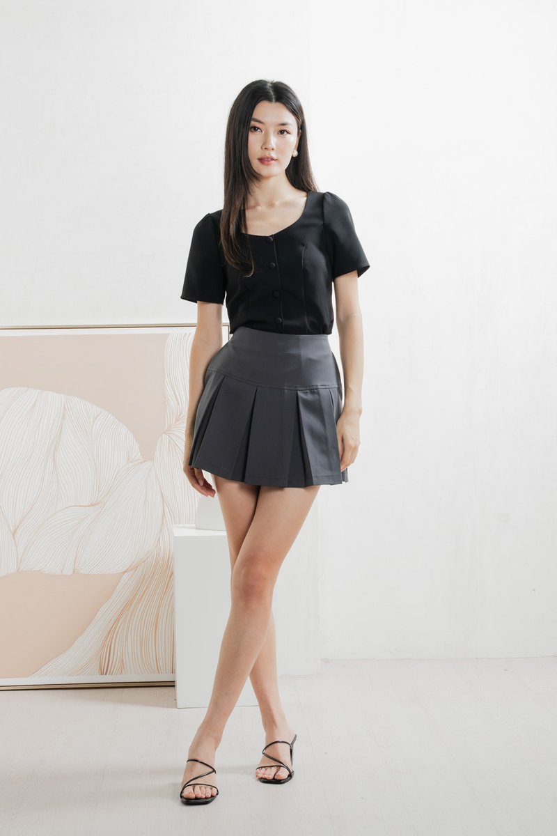 Barbara Buttons Panelled Top In Black