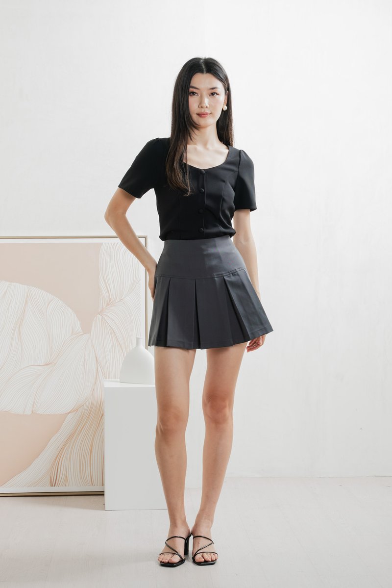 Barbara Buttons Panelled Top In Black