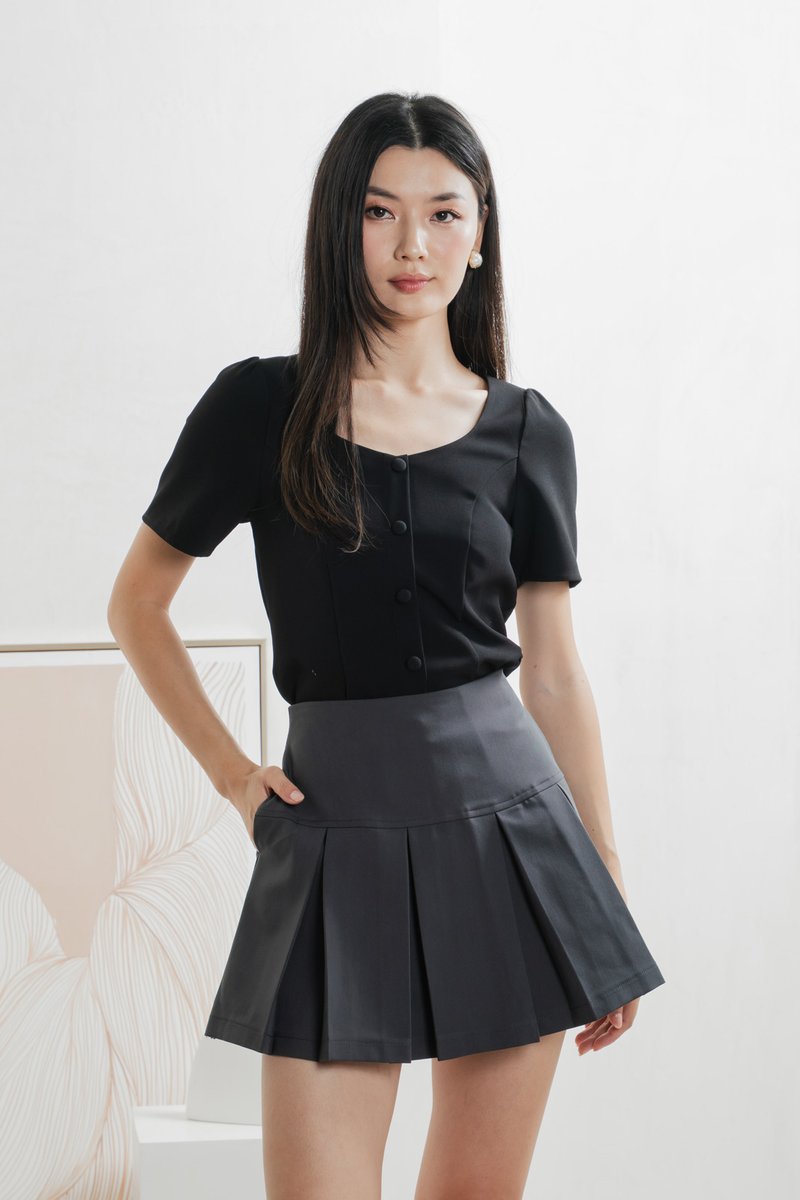Barbara Buttons Panelled Top In Black