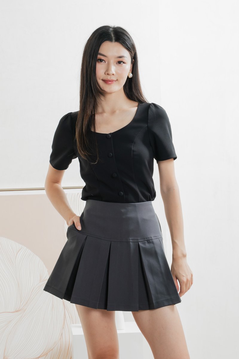 Barbara Buttons Panelled Top In Black