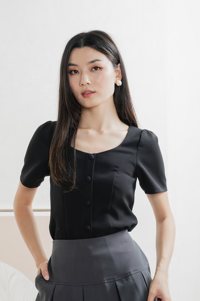 Barbara Buttons Panelled Top In Black