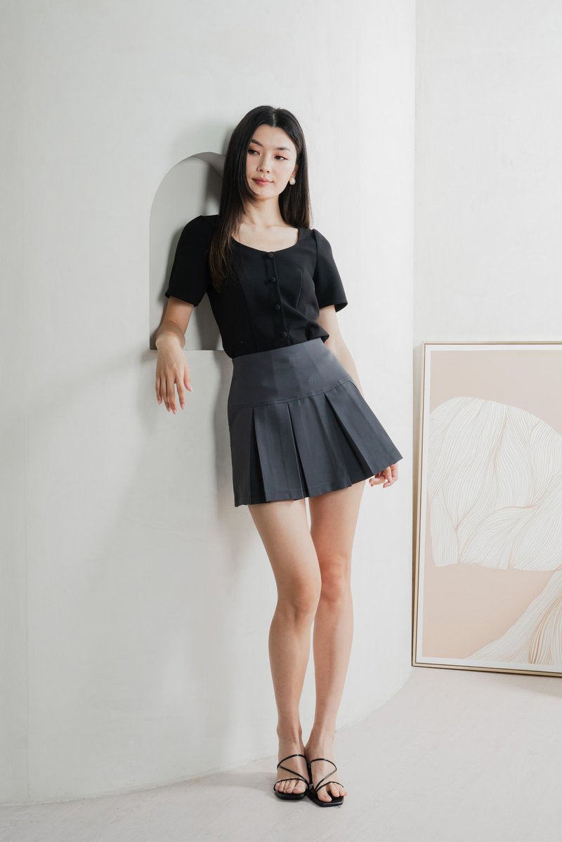 Barbara Buttons Panelled Top In Black