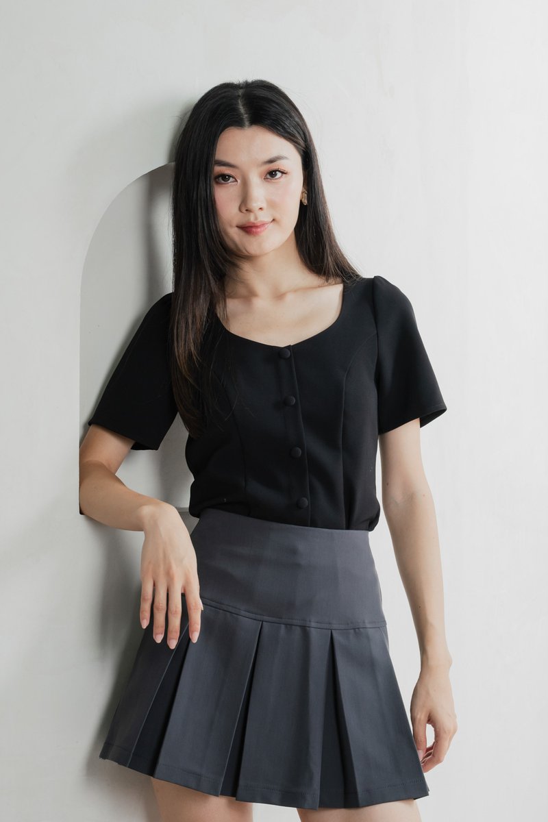 Barbara Buttons Panelled Top In Black