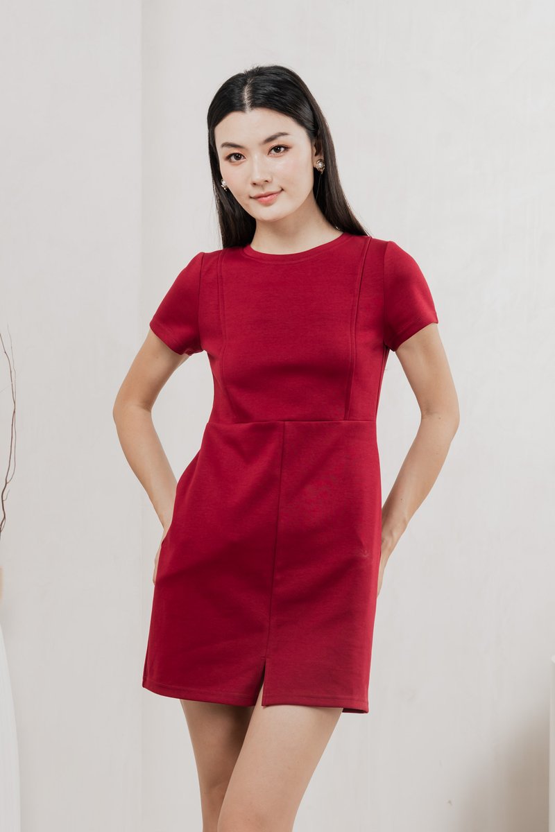 Charley Cotton Panelled Dress In Red