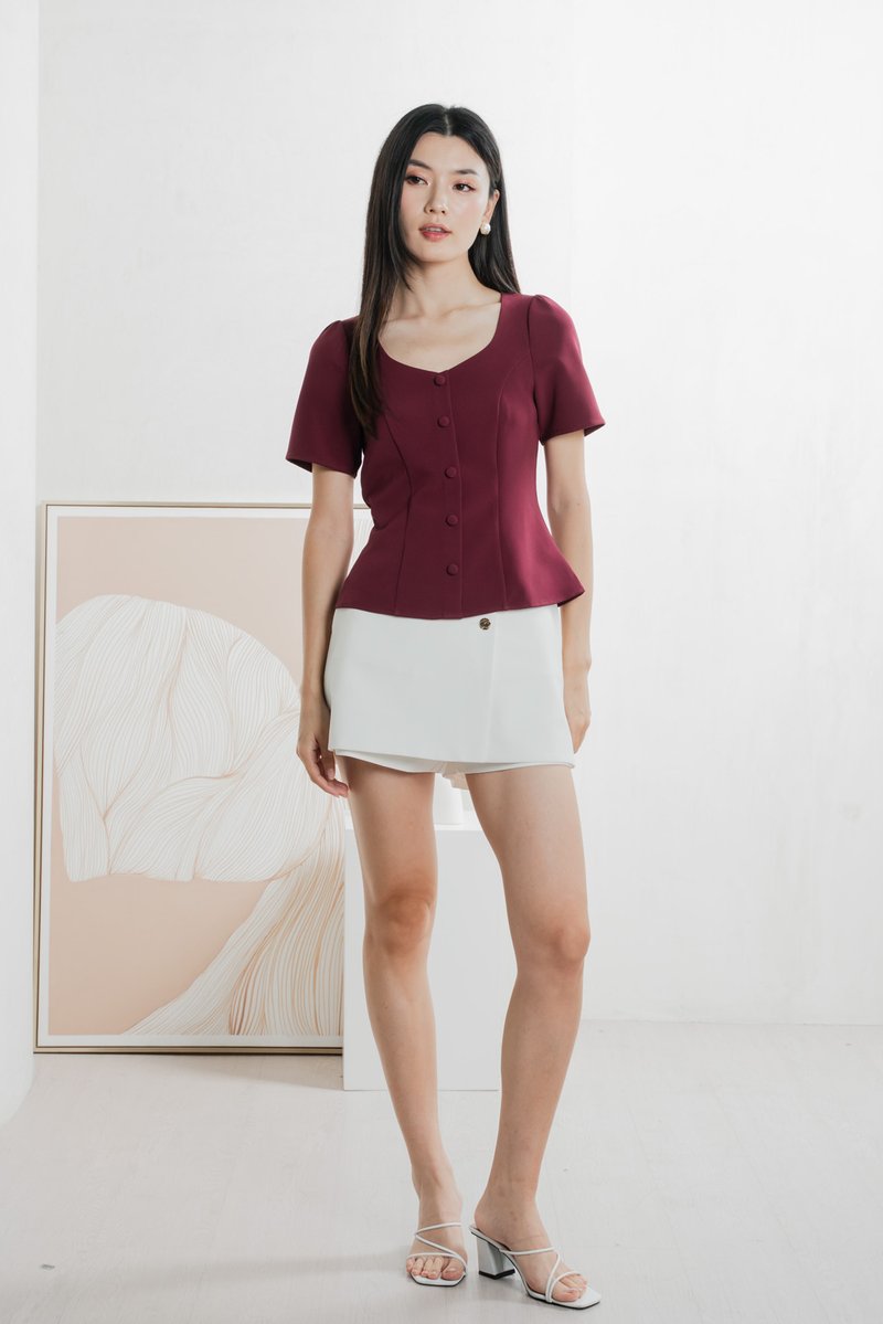 Barbara Buttons Panelled Top In Wine