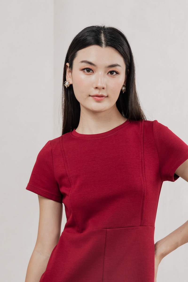 Charley Cotton Panelled Dress In Red