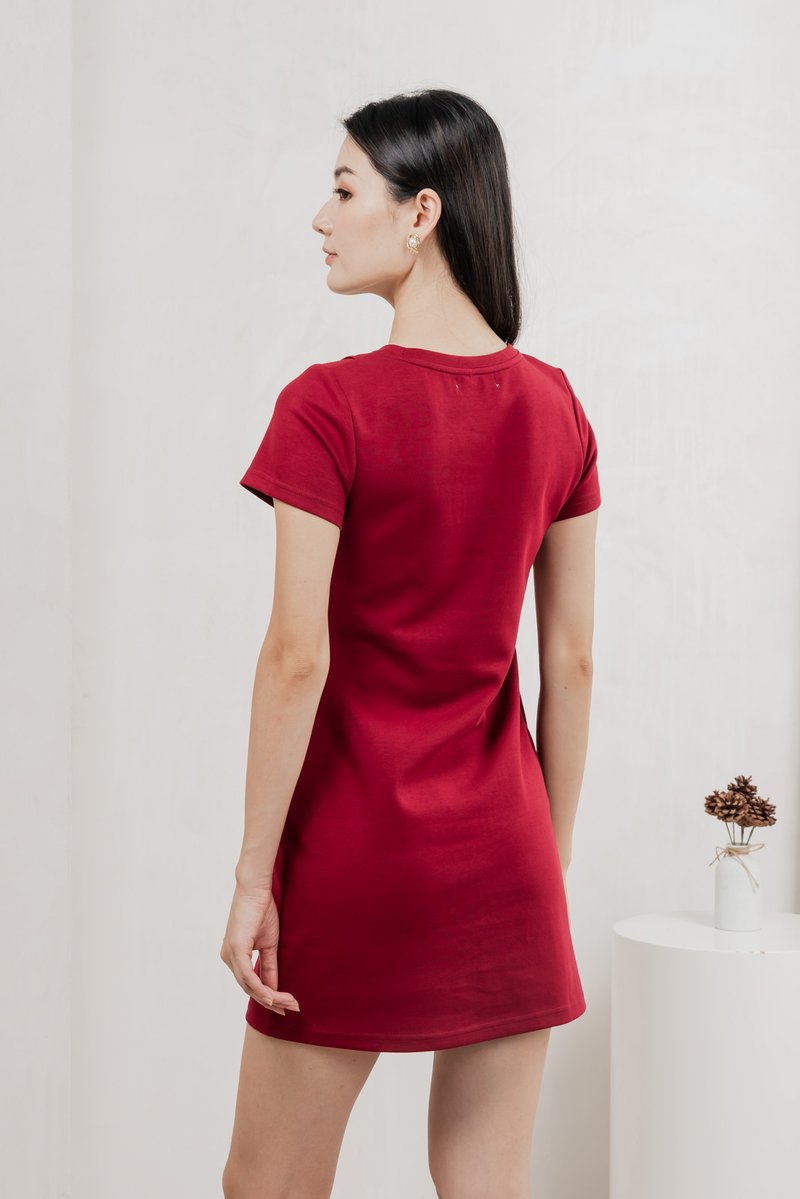 Charley Cotton Panelled Dress In Red