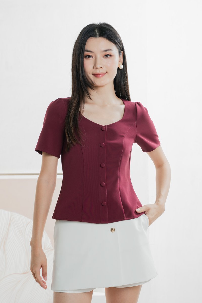 Barbara Buttons Panelled Top In Wine