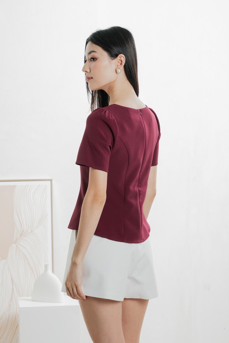 Barbara Buttons Panelled Top In Wine