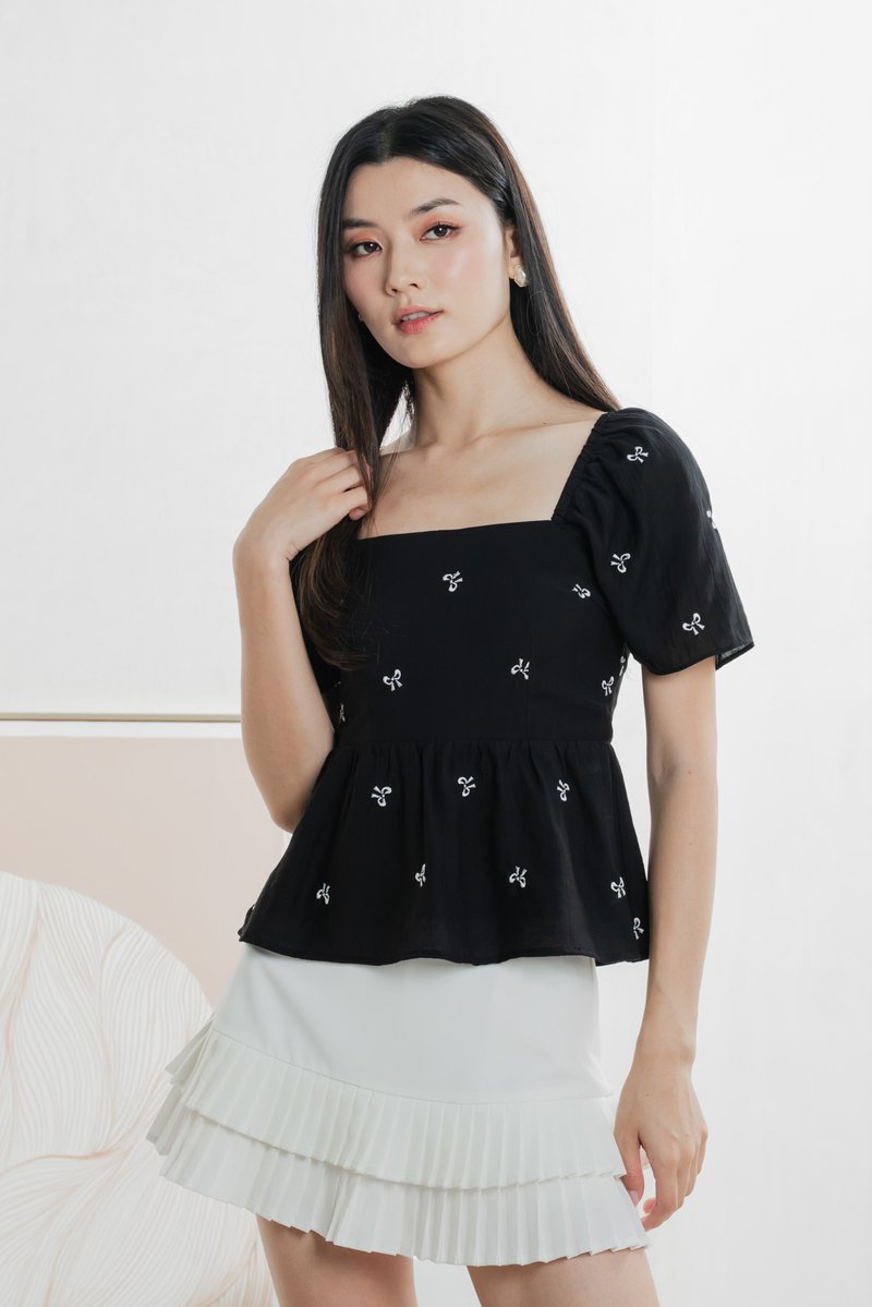 Antonia Ribbon Embroidery Top In Black