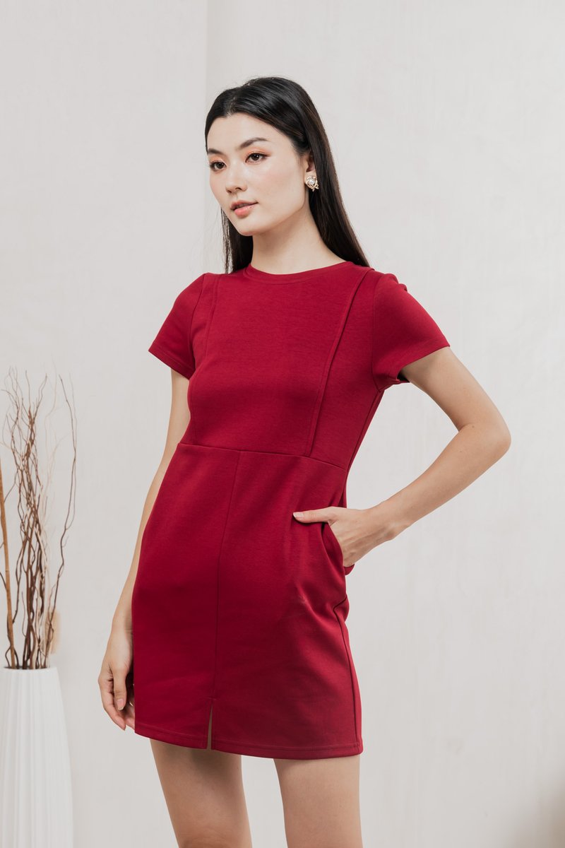 Charley Cotton Panelled Dress In Red
